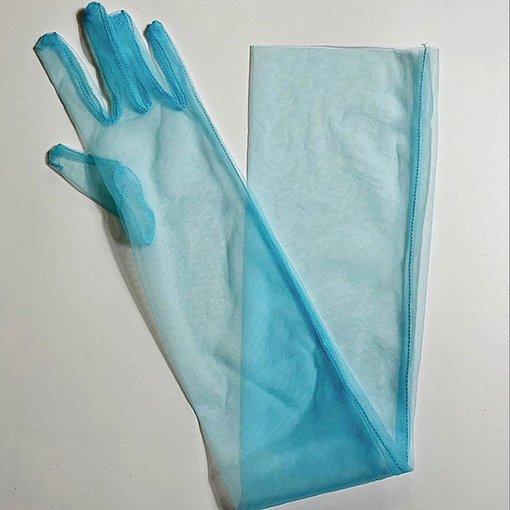 Blue Aqua Sheer Beloved Millinery Long Opera Gloves Above Elbow Tea Formal Brida